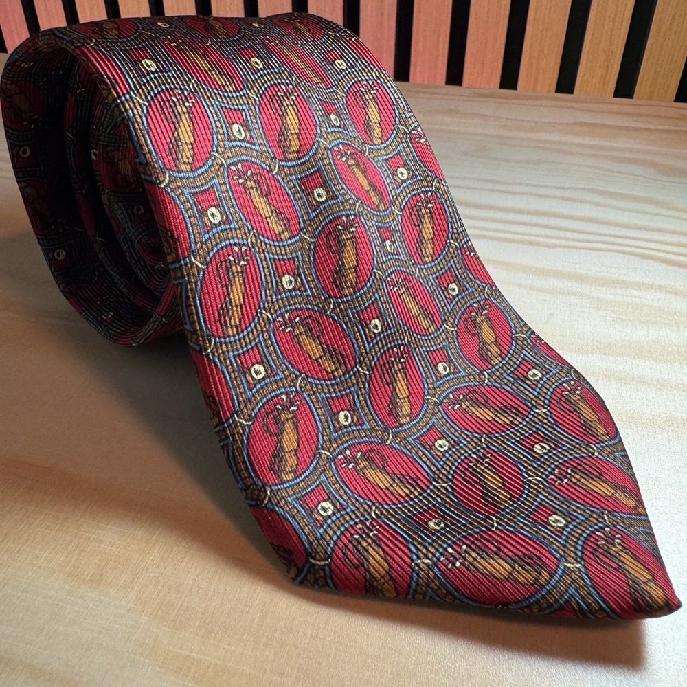 Lanvin Mens Tie Dark Red 100% Silk‎ Golf Club Geometric Sports Paris Pure Silk